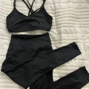 BEYOND YOGA FOIL HEART PRINT Leggings Sports Bra Matching Set size XS / S NEW